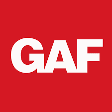 White letters "GAF" in bold, uppercase font centered on a solid red square background.