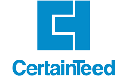Blue geometric logo above the word "CertainTeed" in bold blue letters on a white background.